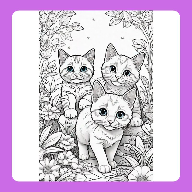 tranh tô màu gia đình mèo (14)
