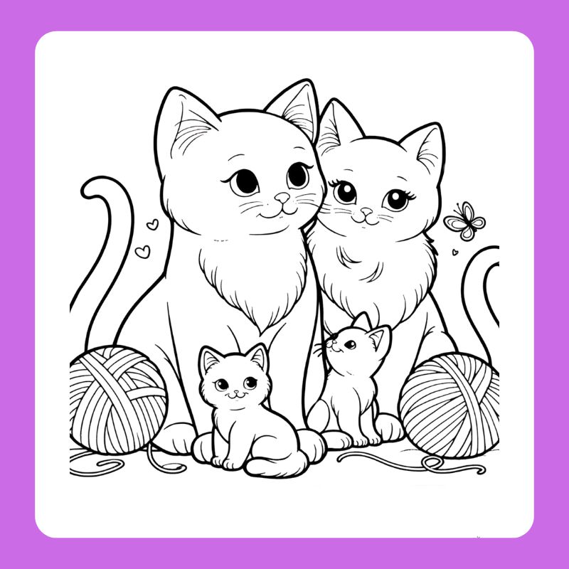 tranh tô màu gia đình mèo